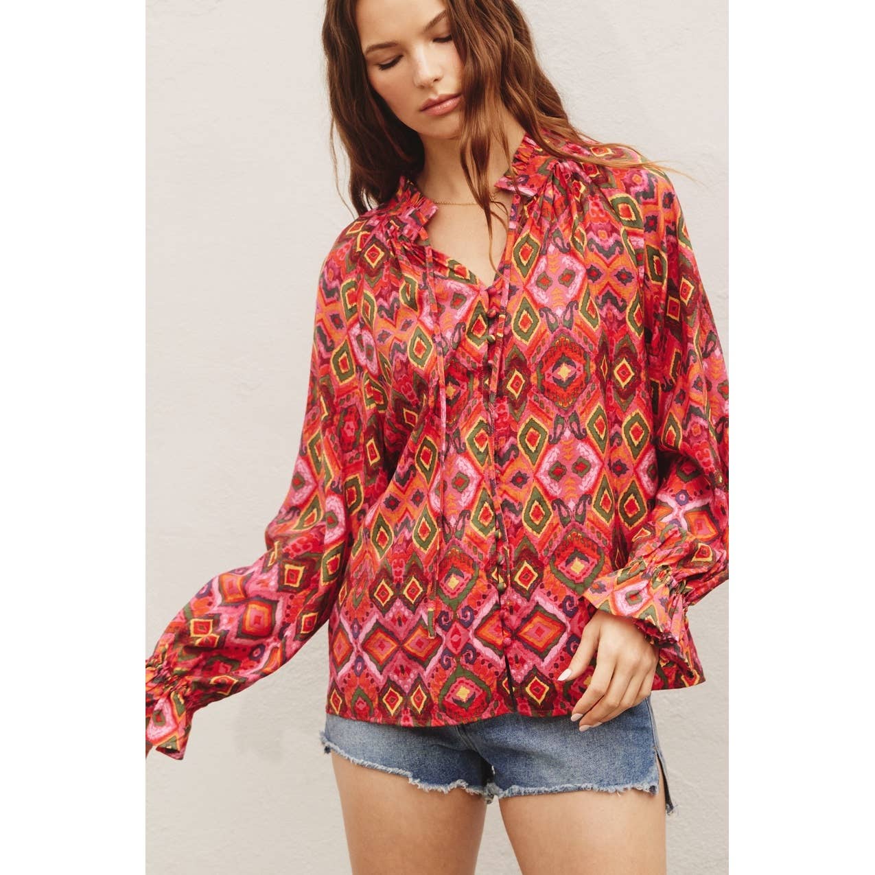New For 2024 - Positano Ruffled Collar Button Down.