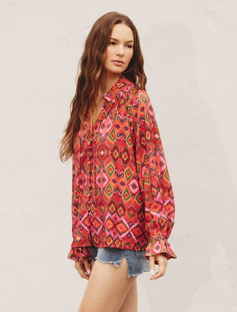 Beautiful Positano Ruffled Collar Button Down Blouse by FubarShirts.com.