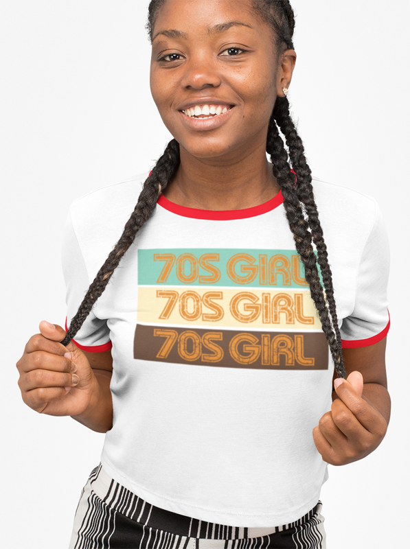70s girl ringer t-shirt. white tee.