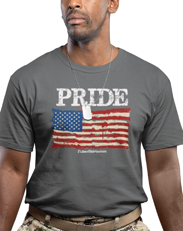 American Flag Pride t-shirt. Charcoal color. By FubarShirts.com