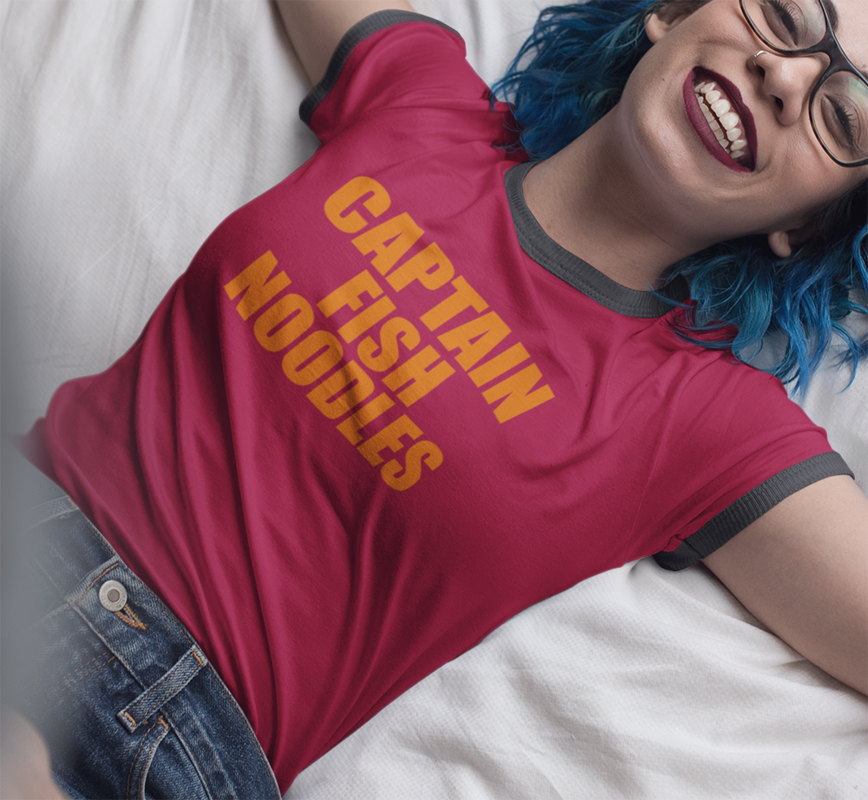 Captain Fish Noodles Penny Tee - FubarShirts.com - Red ringer