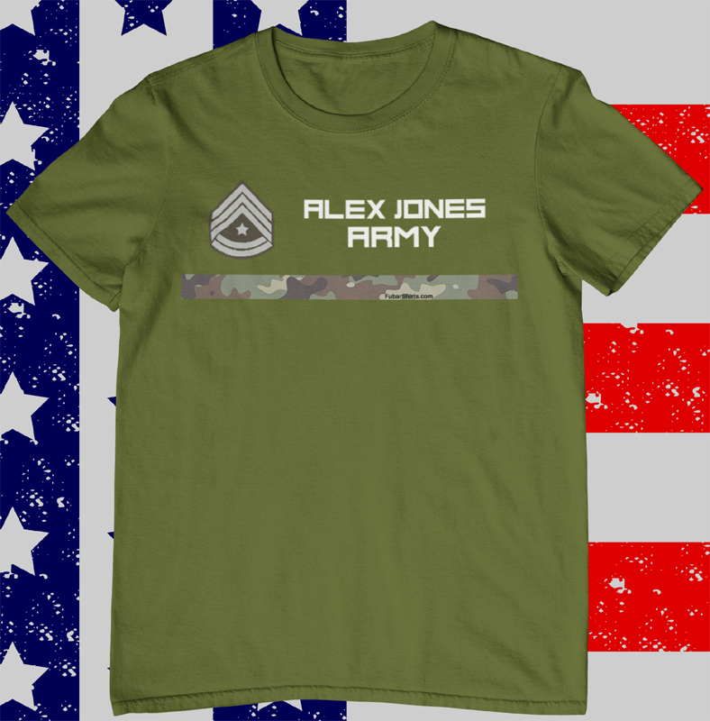 alex jones army t-shirt. army green color.