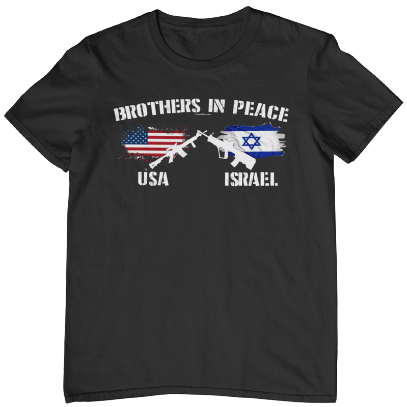 Operation Epic Fury t-shirt. USA Israel Brothers in Peace t-shirt. Black. Premium Gildan Soft Style t-shirt. Unisex. Free Shipping. FubarShirts.com