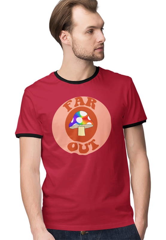 far out mushroom t-shirt. retro ringer tee.