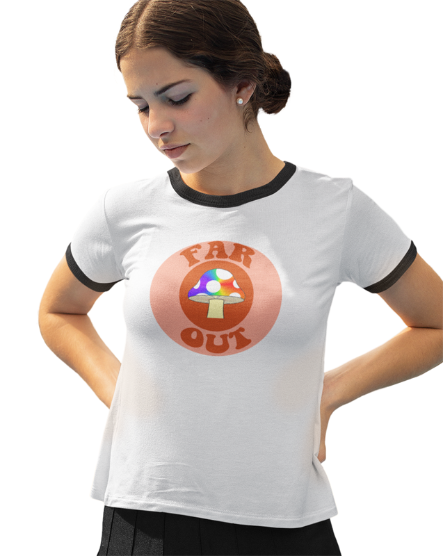 far out mushroom shirt. vintage retro shirt.