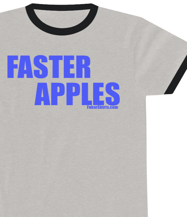 Faster Apples Penny Tee closeup view.