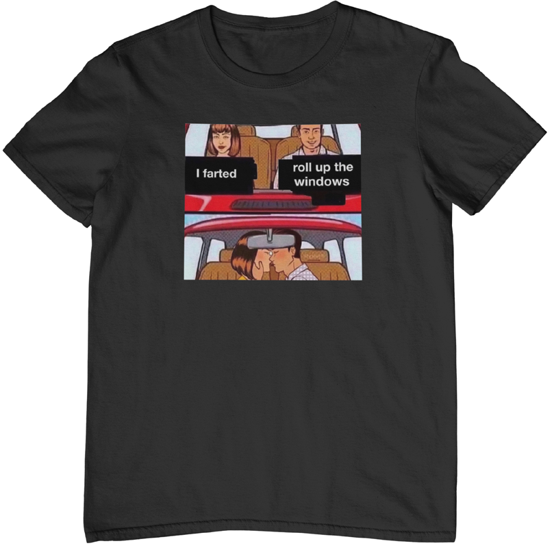 i farted roll up the windows t-shirt. navy blue tee. fubarshirts.com