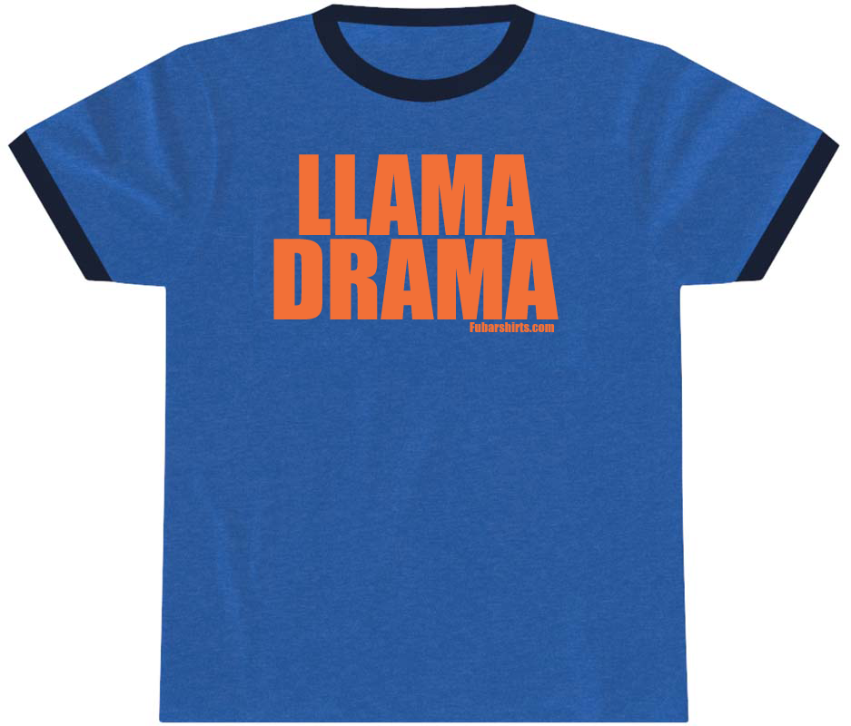 llama drama penny tee. blue shirt.