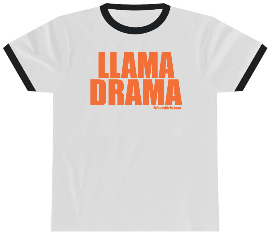 llama drama penny tee. white tee.