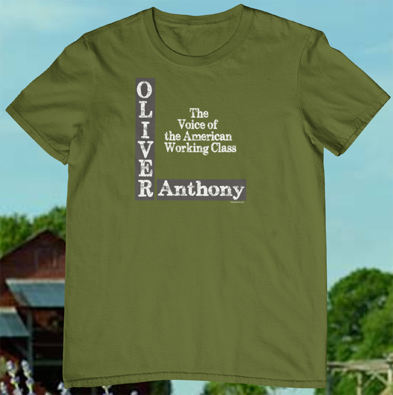 new oliver anthony shirt. voice of the working class. army green tee.