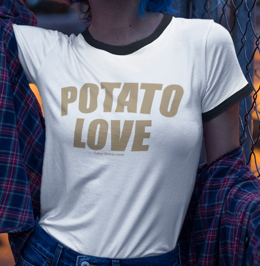 potato love penny tee - fubarshirts.com - white tee