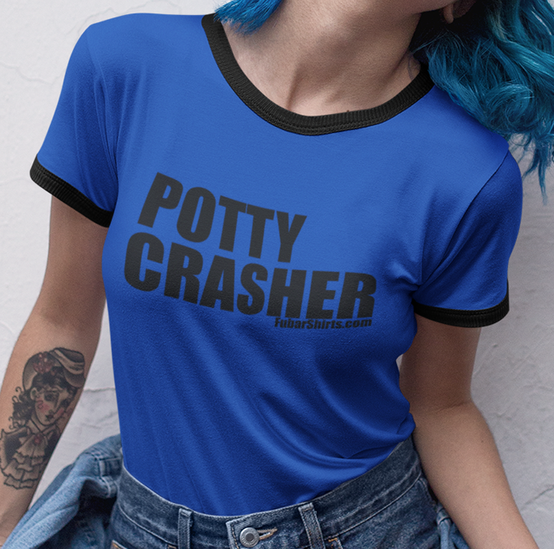 Potty Crasher Penny Tee from FubarShirts.com. Blue tee.