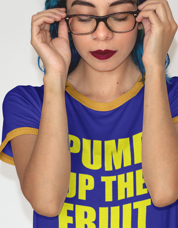 Pump Up The Fruit Penny Tee - Blue. FubarShirts.com
