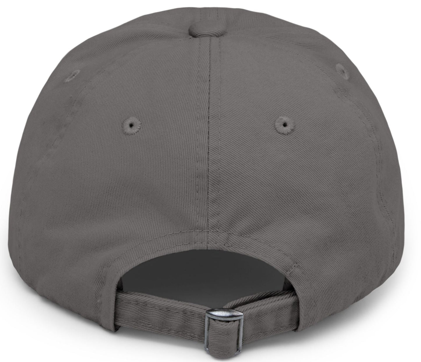 Nickel colored cap i support ice hat. rear view of adjustable strap.