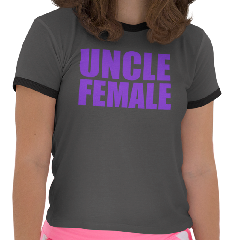 Charcoal colored Uncle Female Penny Tee.