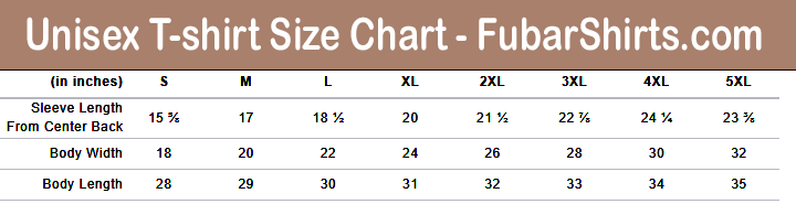 fubarshirts.com unisex shirt size chart