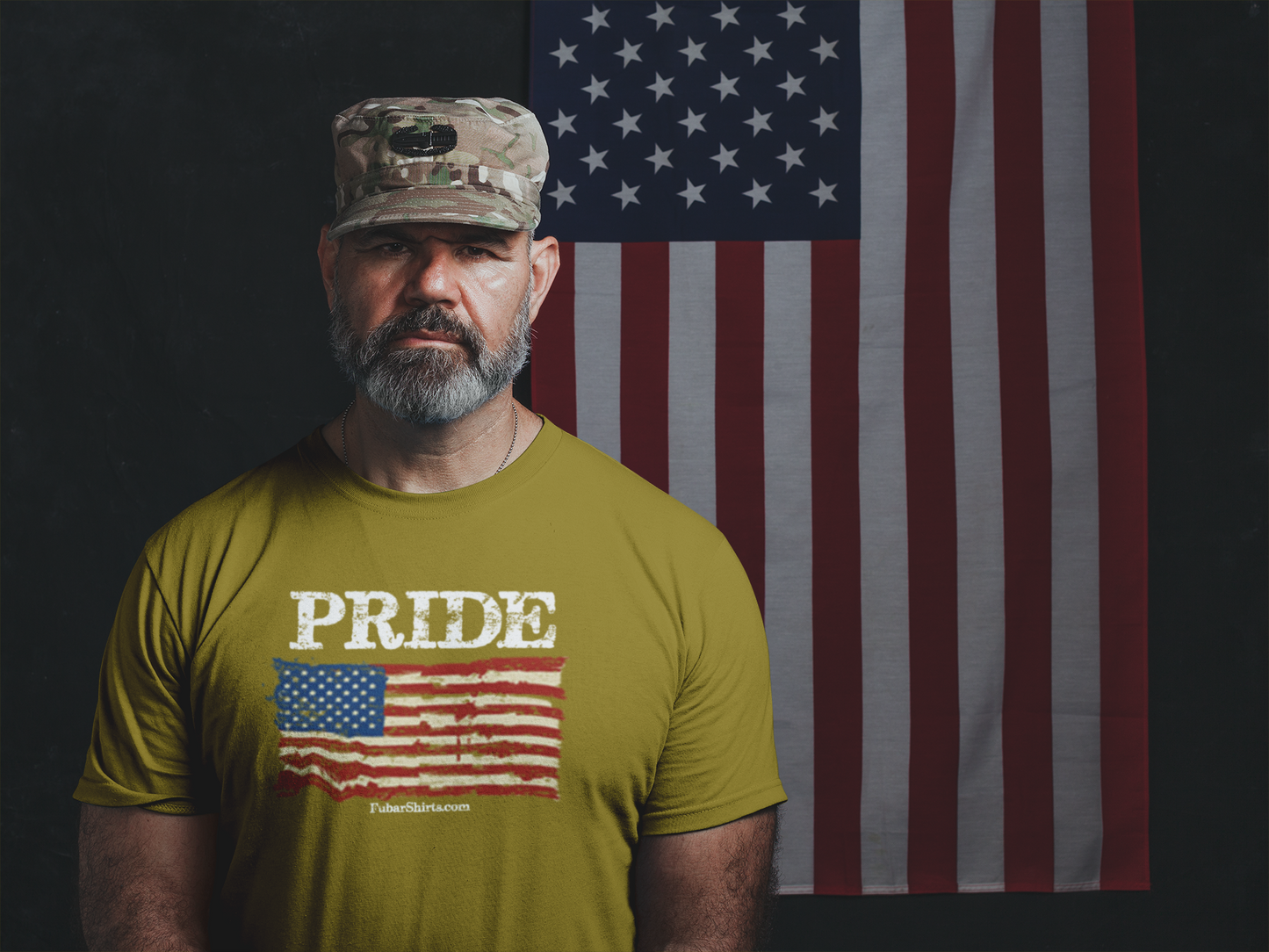 American Flag Pride t-shirt. Army green t-shirt. FubarShirts.com