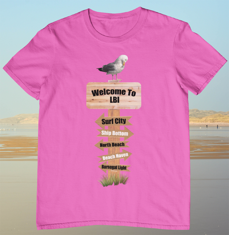 Pink Long Beach Island shirt. Welcome to  LBI.