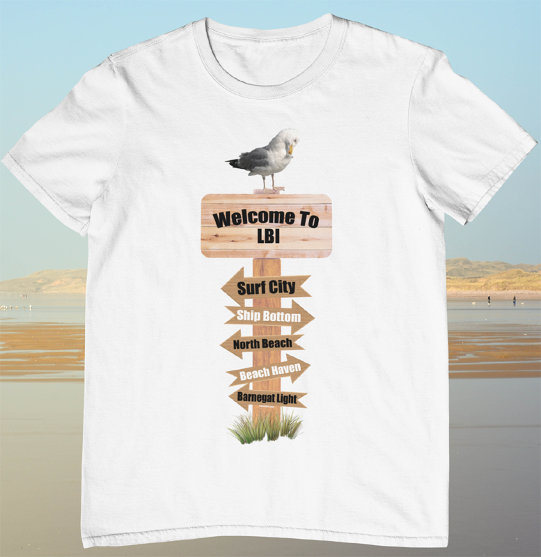 lbi shirt. welcome to long beach island t-shirt. white tee.