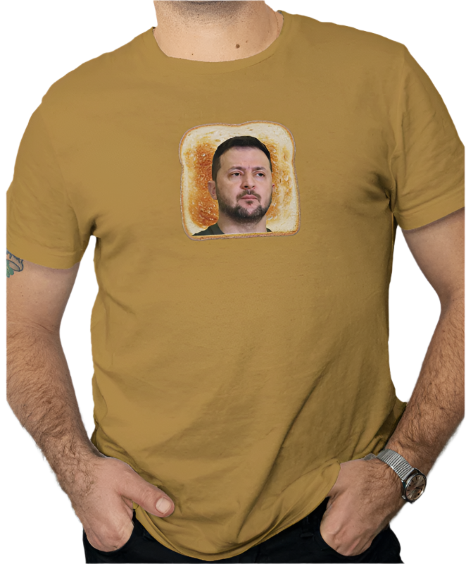 Zelenksy Is Toast T-shirt. Old Gold Color Tee. Free Shipping. FubarShirts.com.