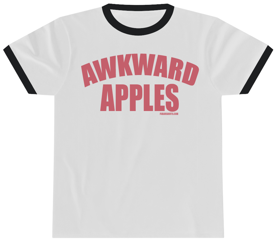Penny Tees. Awkward Apples. Ringer. White and Black $16.99