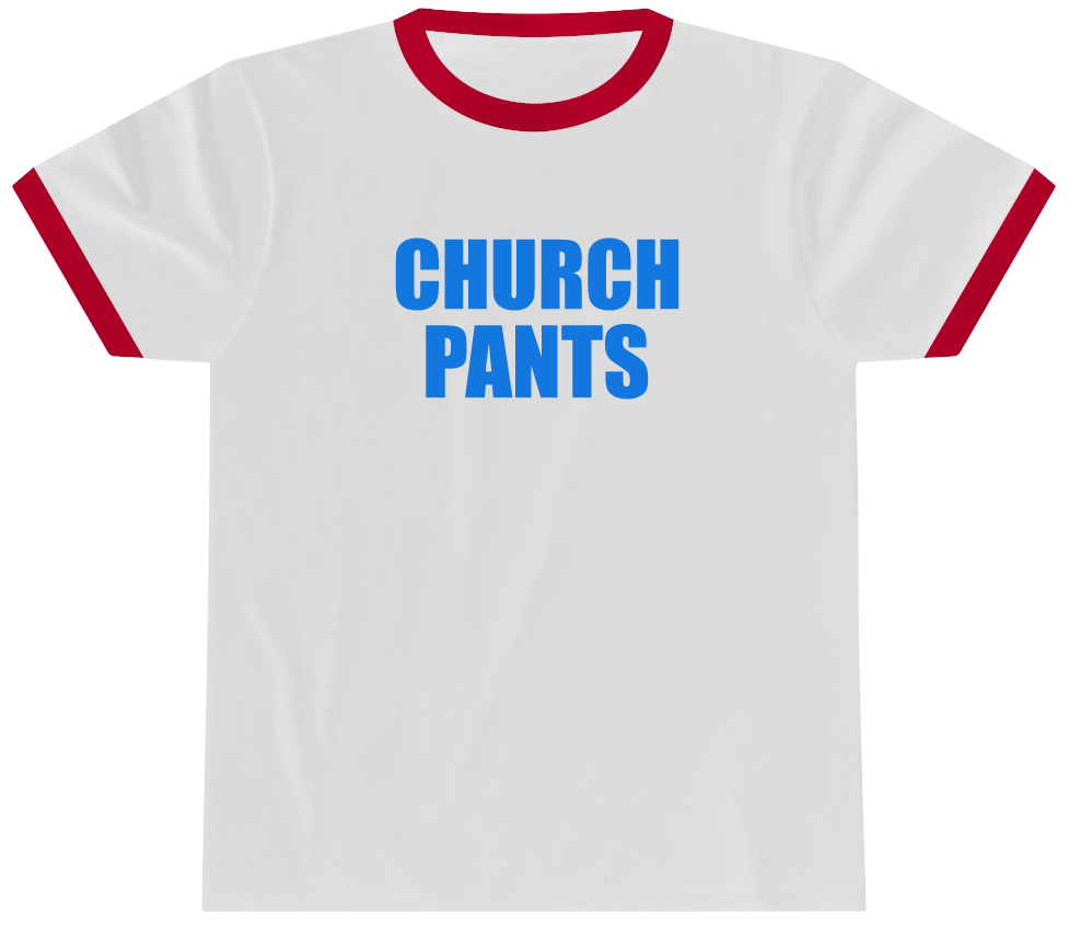 Church Pants Penny Tee | Unisex | White w red trim Tee | Icarly Style