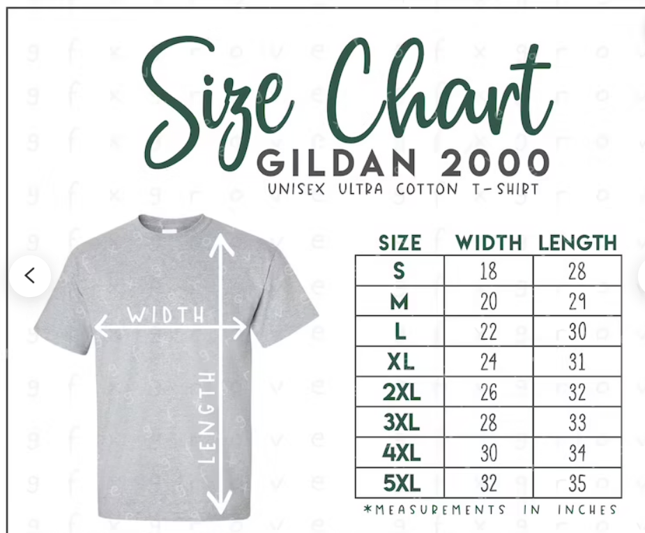 Size Chart for T-shirts.