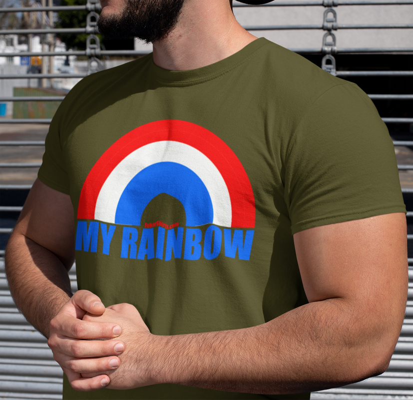 My Rainbow Patrot t-shirt. USA flag rainbow shirt. Unisex. Free Shipping. Gildan Soft Style Cotton. FubarShirts.com. Army Green.