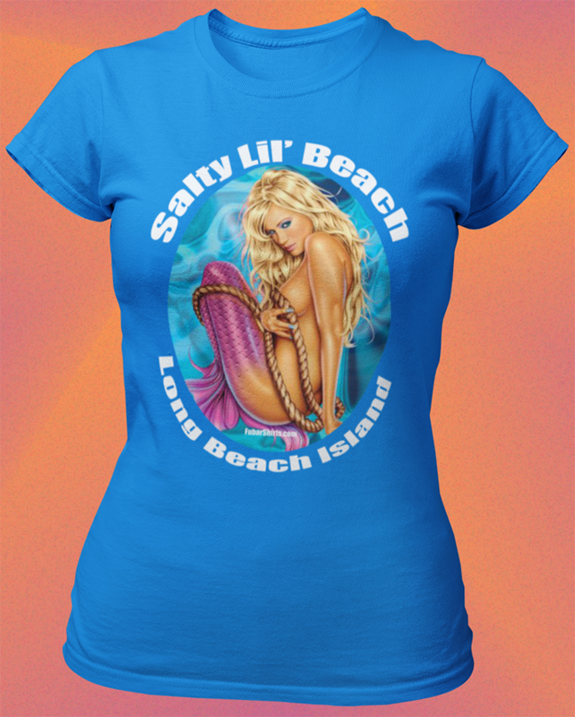 Salty Lil' Beach t-shirt for women. LBI shirts. Blue tee.