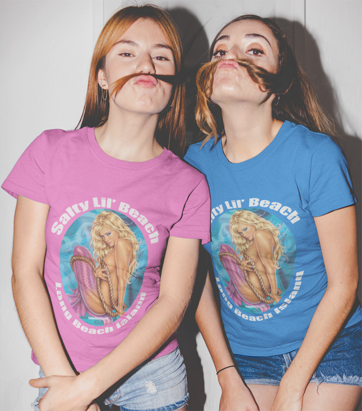 Two girls wearing Salty Lil Beach t-shirts.