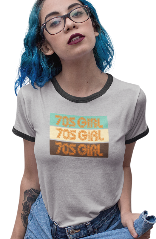 70s girl ringer t-shirt. retro style.