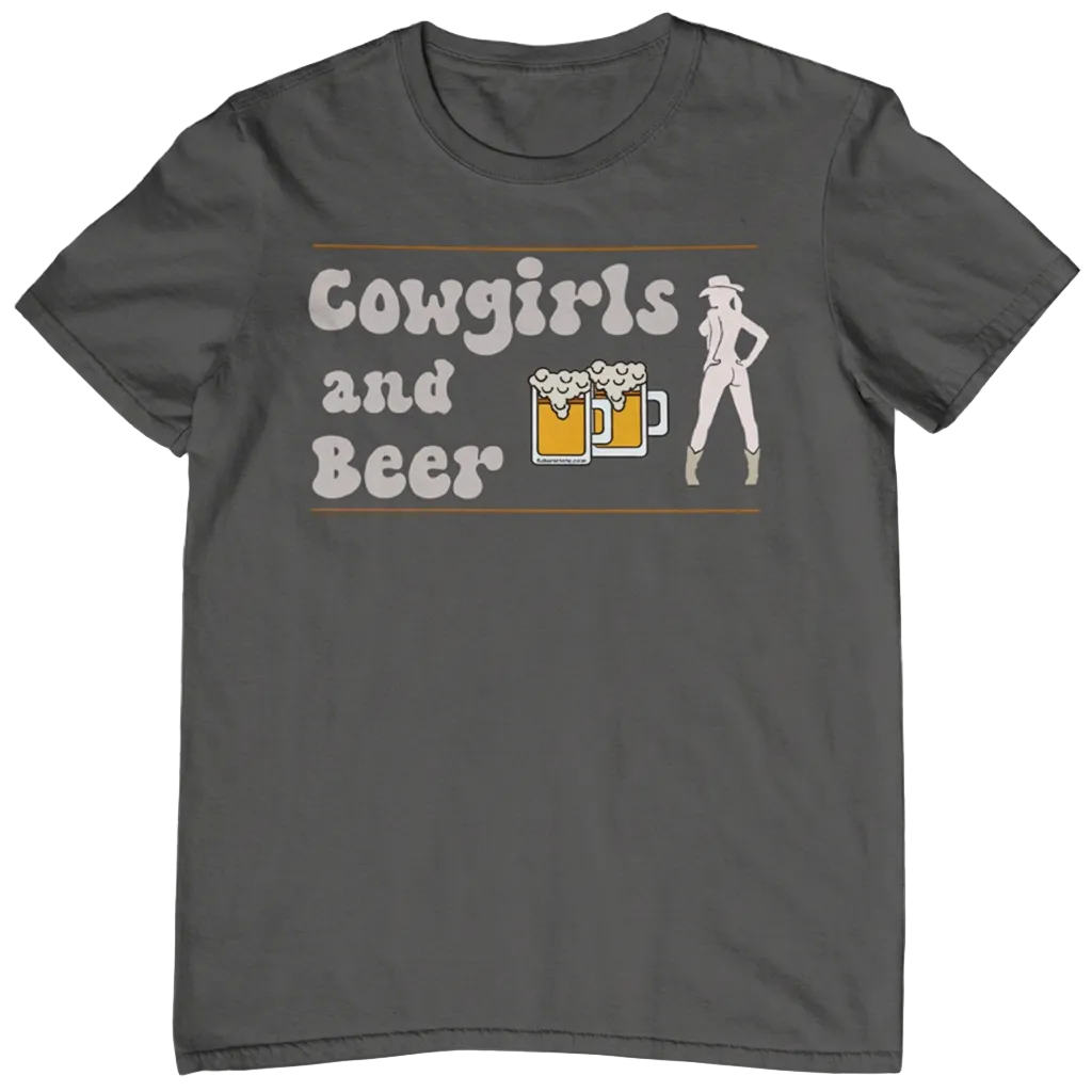Cowgirls and Beer Shirt. Charcoal color. Free Shipping. Unisex. Premium Gildan Soft Style Cotton Shirt.
