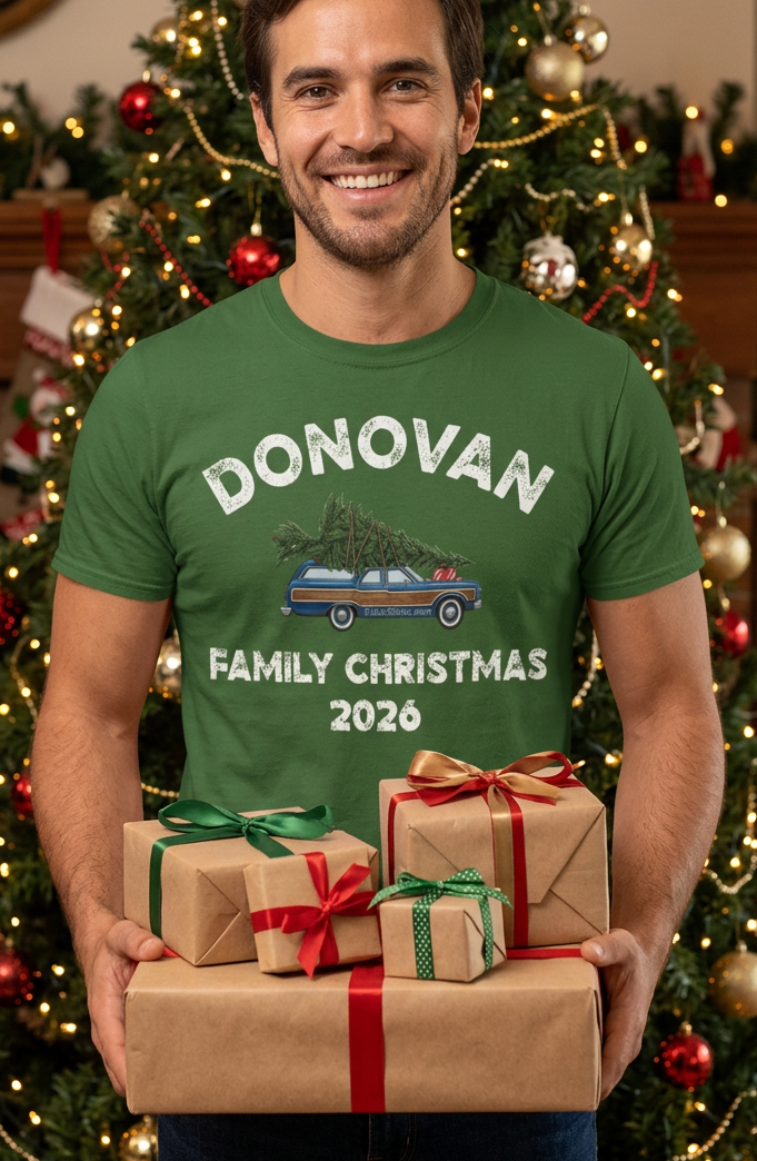 Custom Family Christmas T-shirt. Add your family name. Free Shipping. Unisex. Green Tee. Premium Gildan SoftStyle! Personalized.
