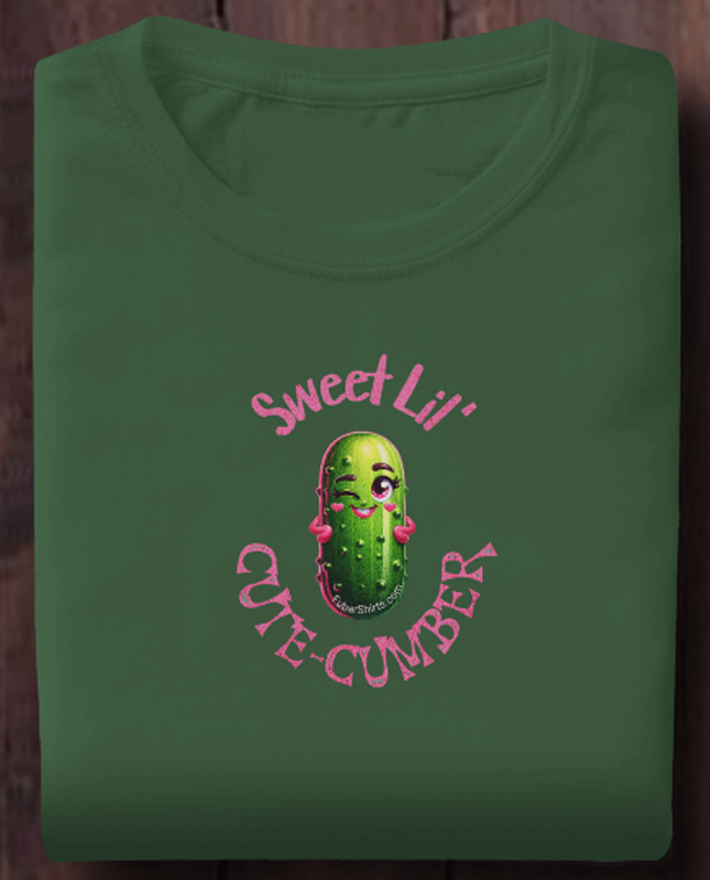 Sweet Lil' Cute-Cumber t-shirt. Army Green. Free Shipping. FubarShirts.com