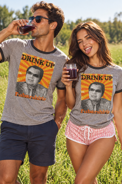 Jim Jones Drink Up T-shirt. Heather Ringer Tee. Vintage Retro 70s style.