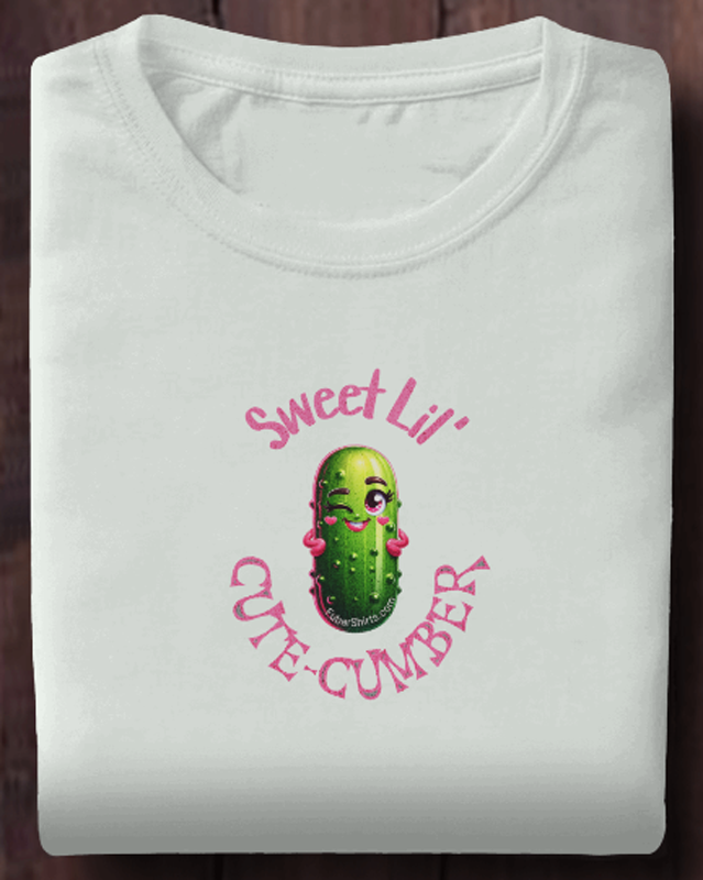 Sweet Lil' Cute-Cumber t-shirt. White. Free Shipping. FubarShirts.com - closeup