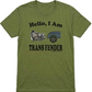 Hello  I Am Trans Fender shirt. Green. Free Shipping. Unisex. Premium Gildan Soft Style Cotton.