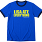 Lisa Ate Everything iCarly Penny Tee. Funny ringer retro tee. Royal blue w navy trim. Unisex, free shipping and made in america.