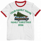 Custom Family Christmas T-shirt. Add your family name. Free Shipping. Unisex. Retro Ringer Style. White with red trim. 100% cotton