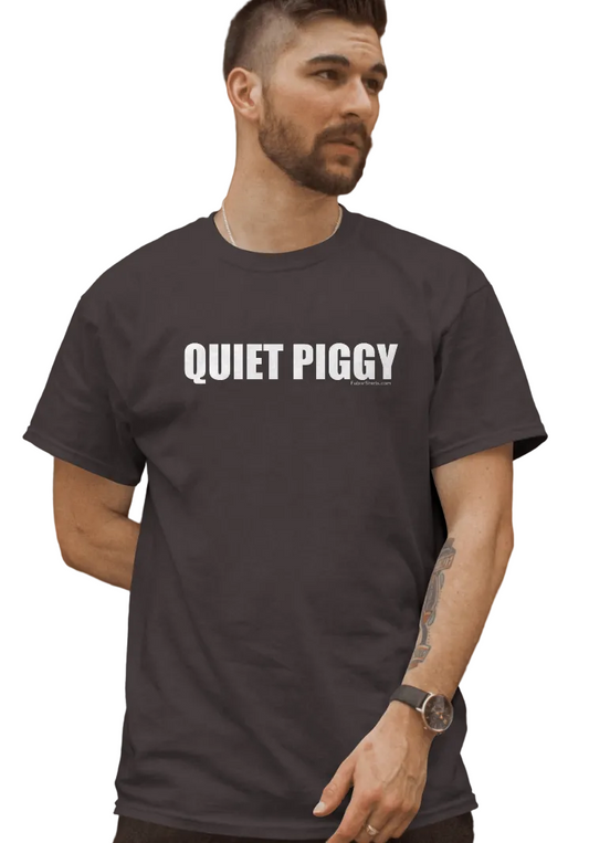 Quiet PIggy T-shirt. Black Tee. Unisex. Gildan Soft Style Premium T-shirt.