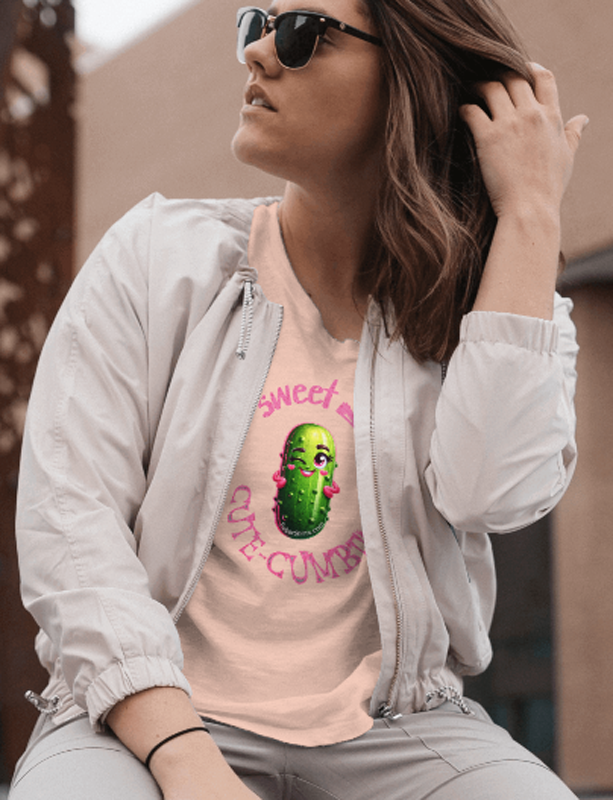 Sweet Lil' Cute-Cumber t-shirt. Peach color. Free Shipping. FubarShirts.com