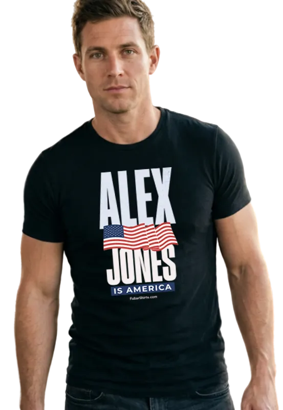 Alex Jones Is America t-shirt. Premium Gildan Soft Style Unisex shirt. Free Shipping. FubarShirts.com
