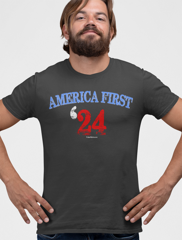 America First '24 t-shirt by FubarShirts.com. Black tee.