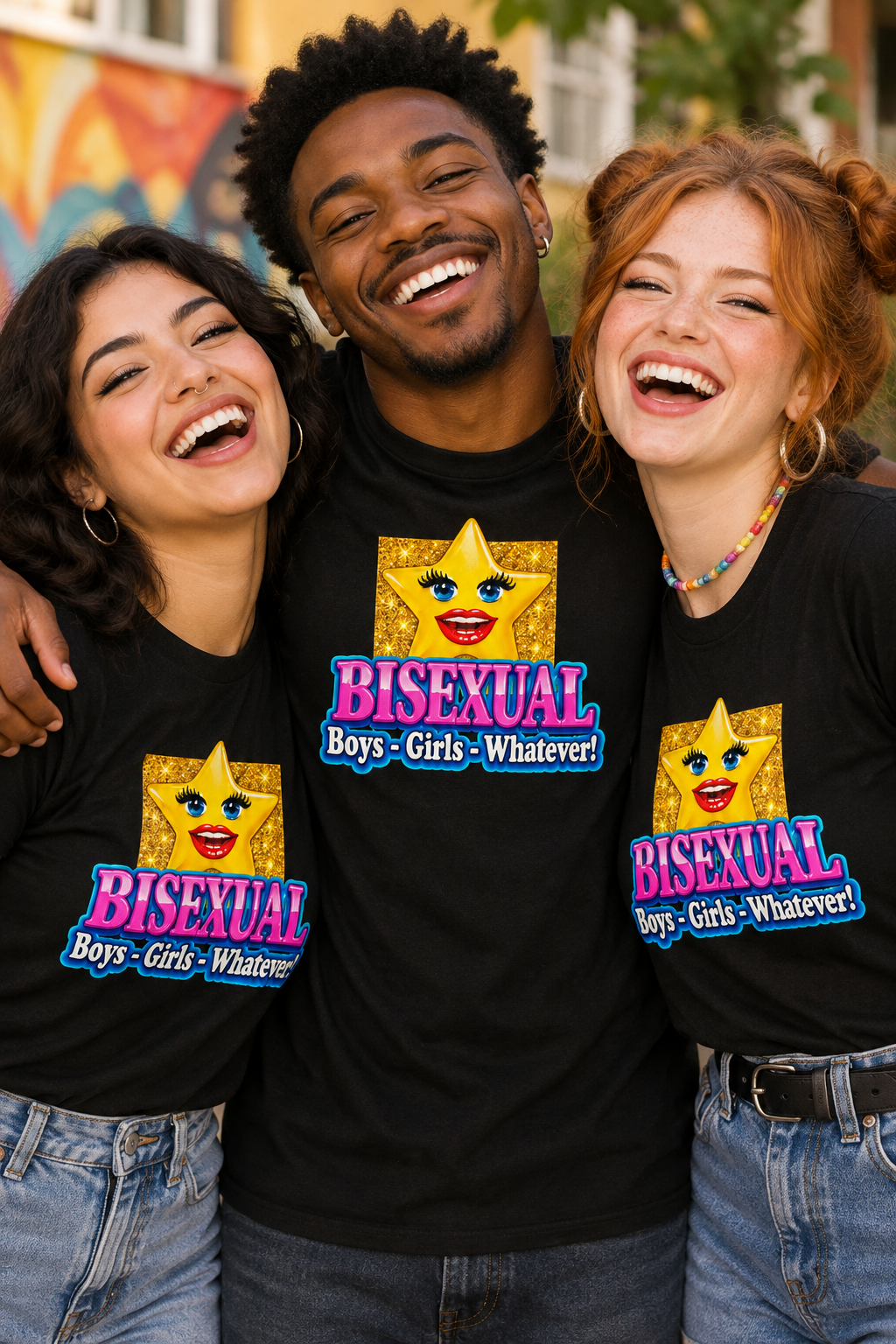 bisexual gold star t-shirt. Free shipping. Premium High Quality Cotton. Unisex. Black tee.