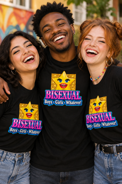 bisexual gold star t-shirt. Free shipping. Premium High Quality Cotton. Unisex. Black tee.