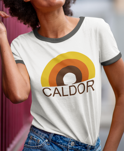 Caldor Ringer T-shirt. Vintage. FubarShirts.com. White Ringer with black trim.