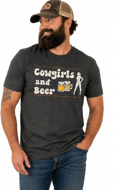Cowgirls and Beer Tee. Unisex. Free Shipping. Charcoal shirt. FubarTees.com