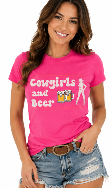cowgirls and beer hot pink tee. FubarShirts.com. Free Shipping. Unisex.
