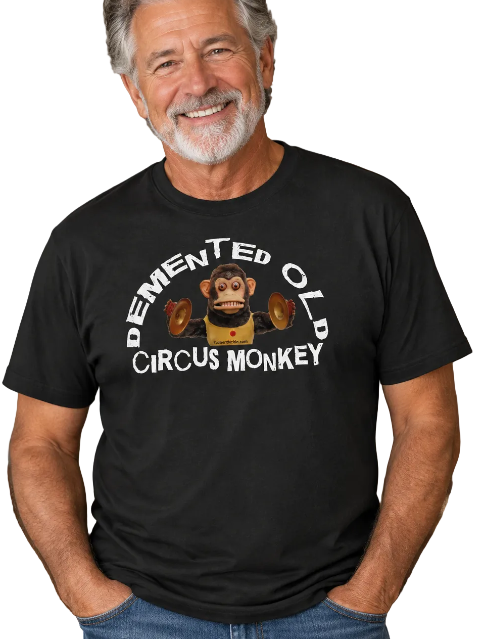 classic black Demented Old Circus Monkey t-shirt. Black tee.