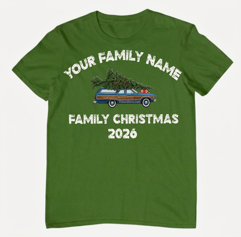 Custom Personalized Family Christmas T-shirt. Add your family name. Free Shipping. Unisex. Green Tee. Premium Gildan SoftStyle!